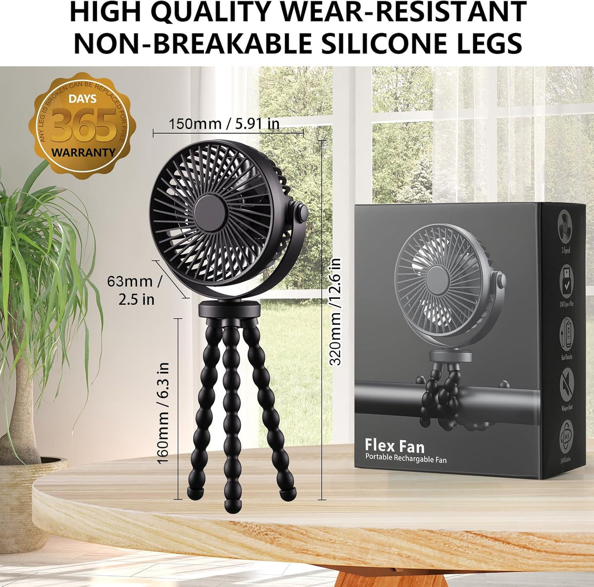 Mini Handheld Personal Portable Fan, Baby Stroller Fan, Car Seat Fan, USB or Battery Powered, with Flexible Tripod Clip on Student Bed Desk Bike Crib Treadmill Camping Traveling(Black)